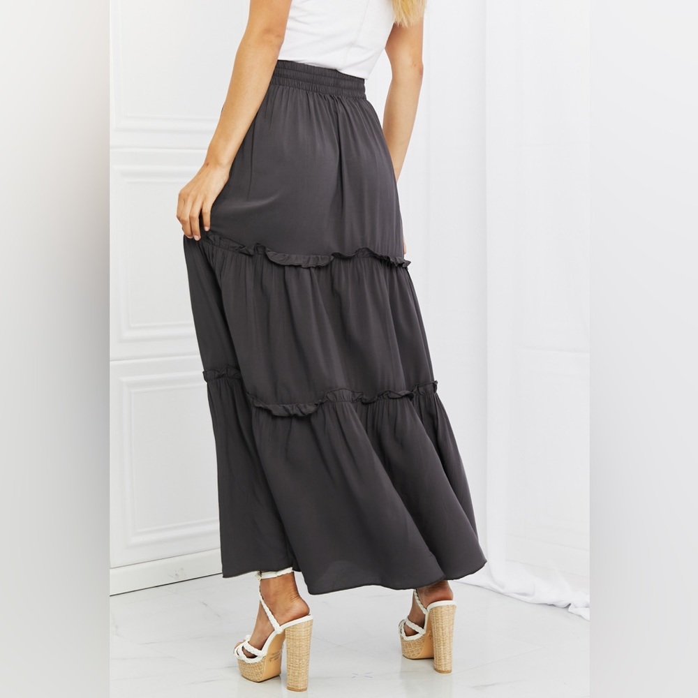 NEW ZENANA Summer Days Ruffled Boho Maxi Skirt in Ash Gray - Picture 3 of 6